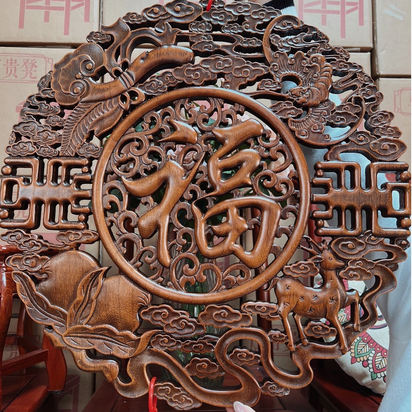直径48公分 超大号 香樟木福禄寿喜福挂(赠送配件粘钩）