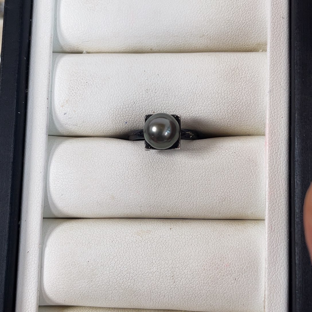 水***墨海水珍珠银S925镶嵌戒圈
