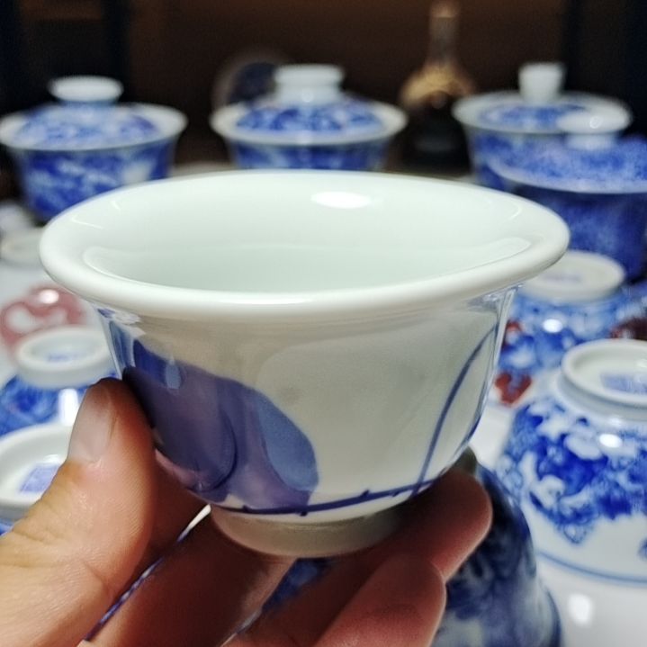 手工手绘，青花压手杯
