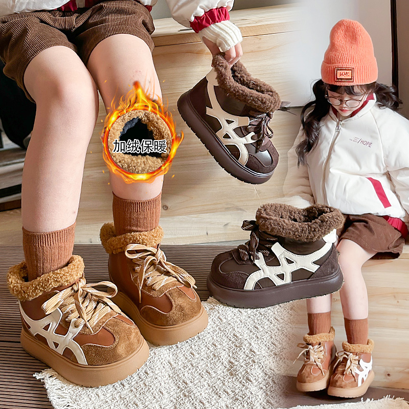 男童雪地靴加绒保暖2025新款冬季女童东北大棉鞋防水儿童雪地靴