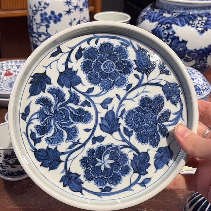 瓷片四项牡丹元青花壶承