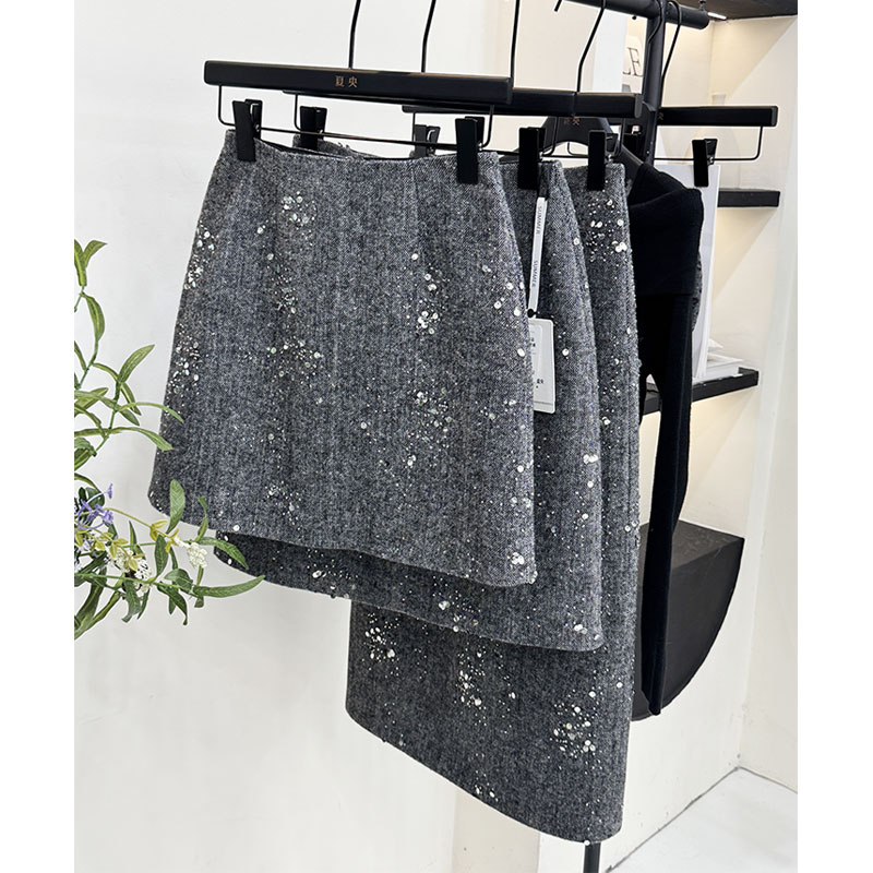 【夏央制衣厂】秋冬百搭闪闪钉珠羊毛呢A字短裙半身裙#7752-45组合