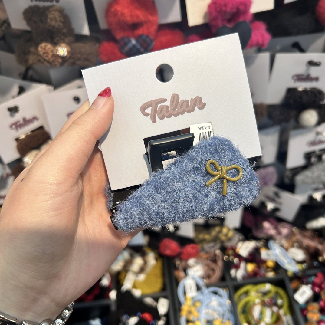 秋冬甜美风毛呢三角领结抓夹女网红半扎专用发夹气质发卡