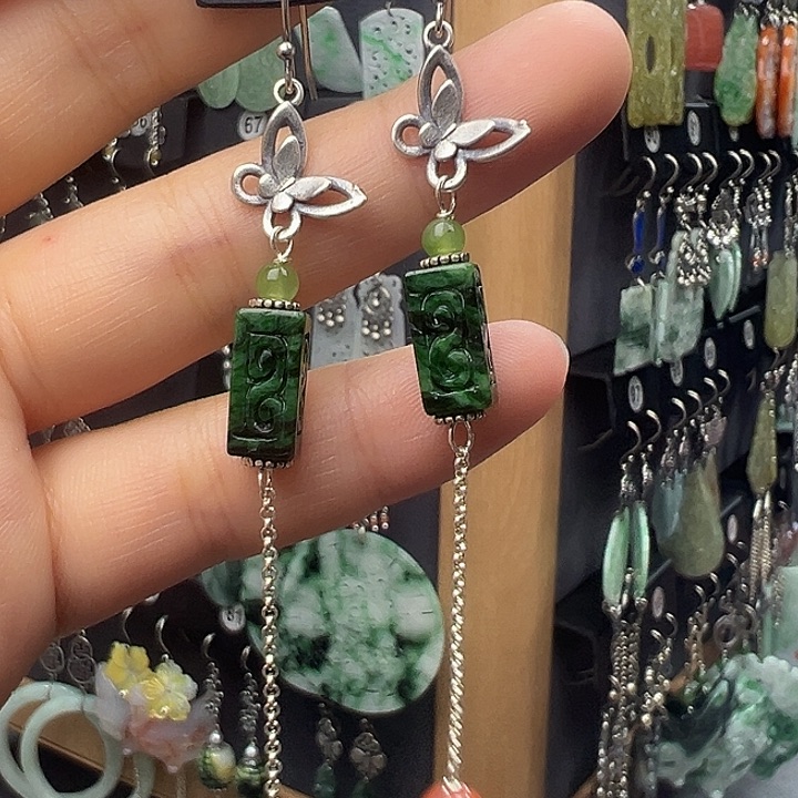 翡翠银S925镶嵌耳饰5555