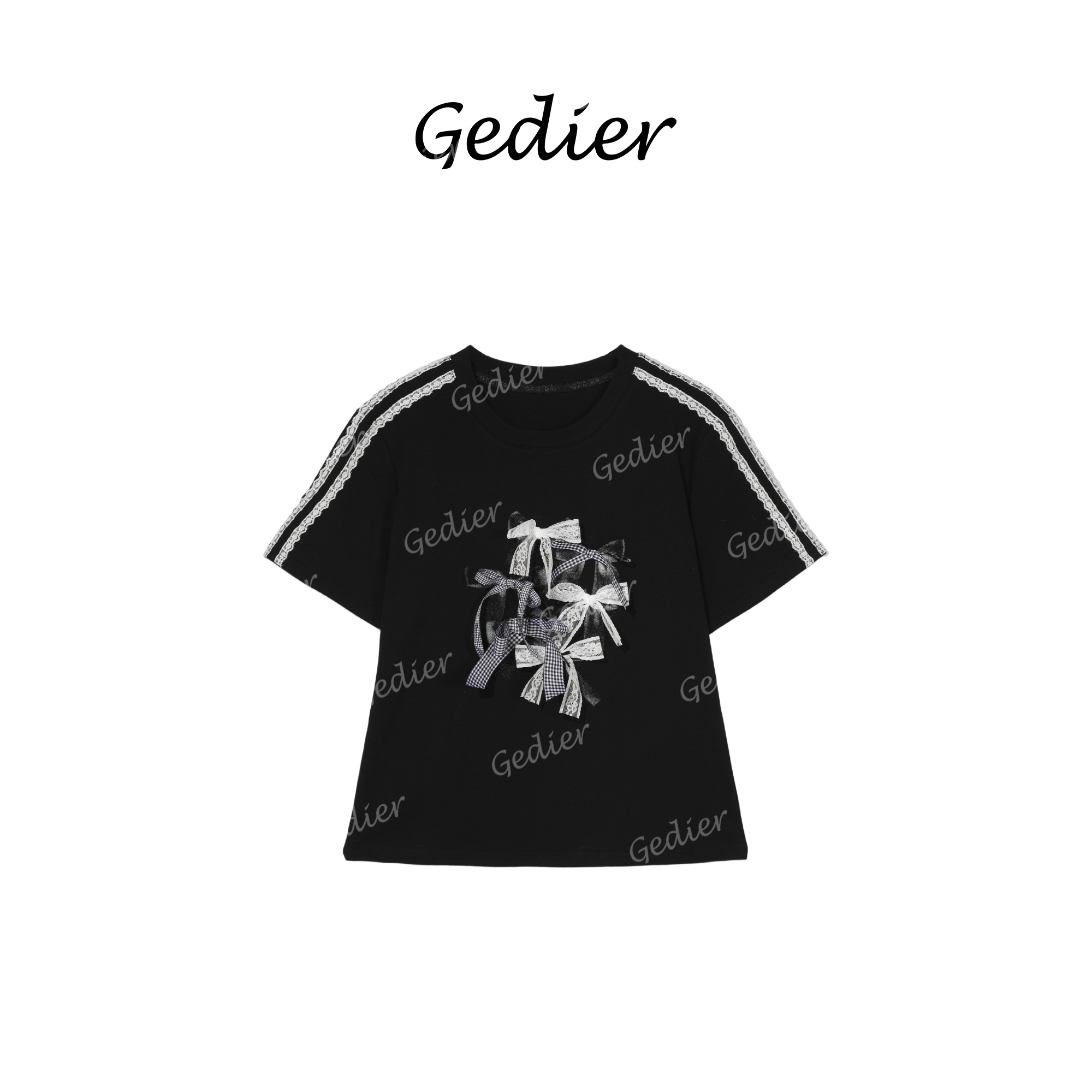 【歌蒂尔】2025欧若风时尚蕾丝蝴蝶结短袖T恤 洋气衣服女 TG520008Y