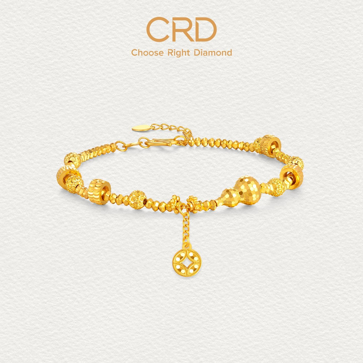 CRD克徕帝爆闪招财葫芦足金手链5G闪耀足金999手链送礼推荐