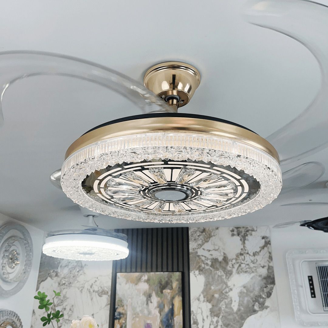 2025新款水晶风扇灯大风力餐厅灯蓝牙音响隐形吊扇