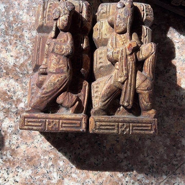 剔***红香榧木木雕人物一对