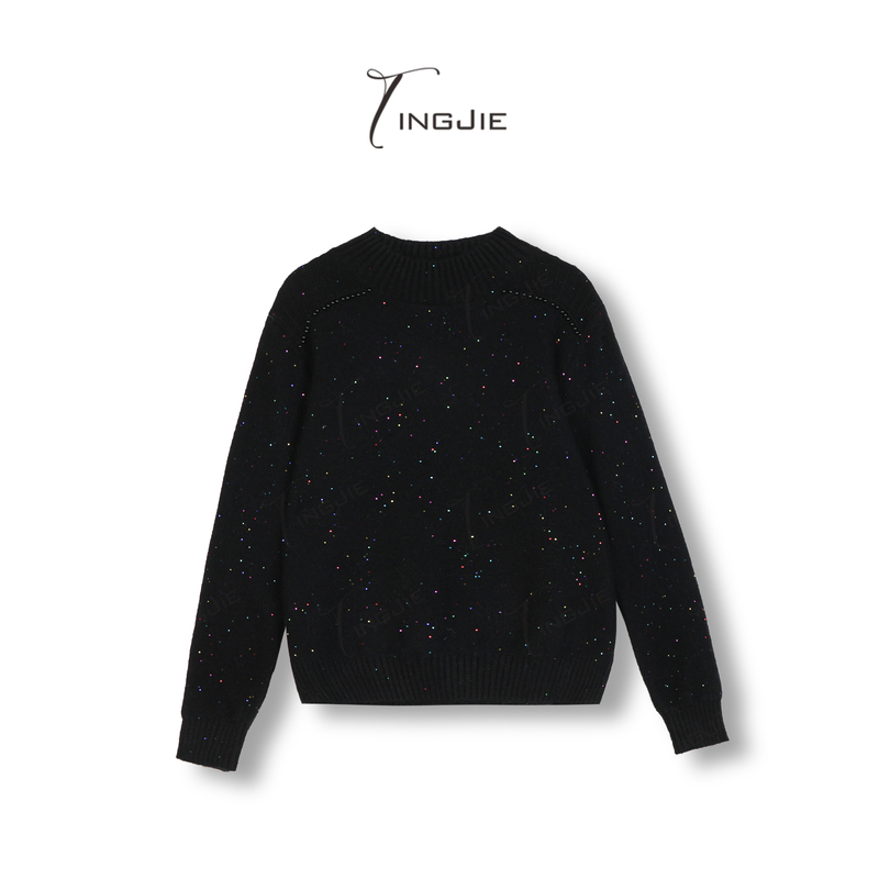 【黑色满天星】轻奢重工高级秋冬加厚半高领高配蜜熊针织套头B748