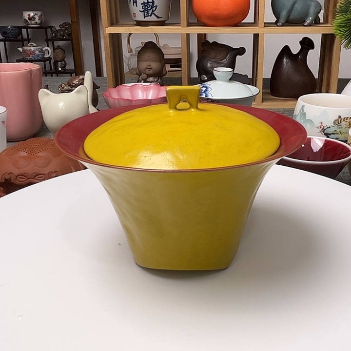 瓷片黄汝窑二才水月盖碗