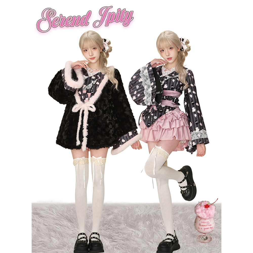 【清仓】 花火歌集 和风上衣+和风斗篷+蝴蝶结腰封+玫粉蛋糕裙