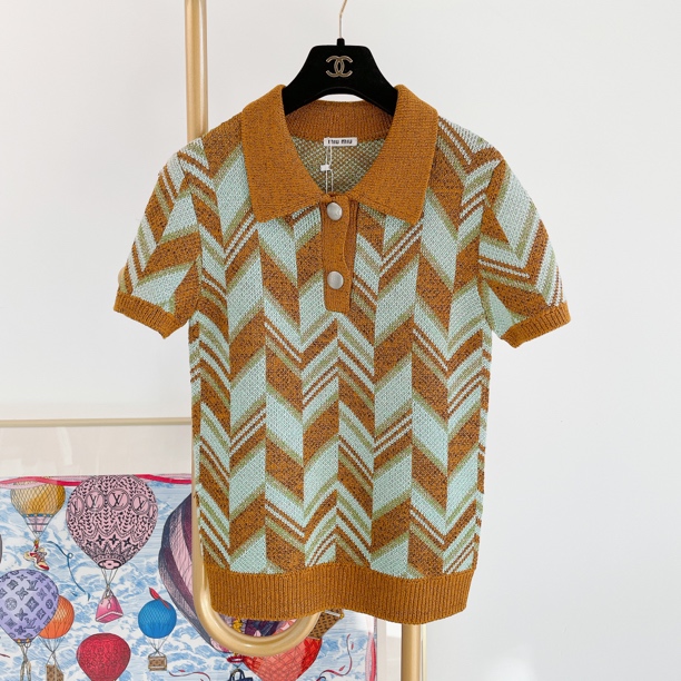 95新 MIU MIU/缪缪 拼色针织上衣 /0570450015028