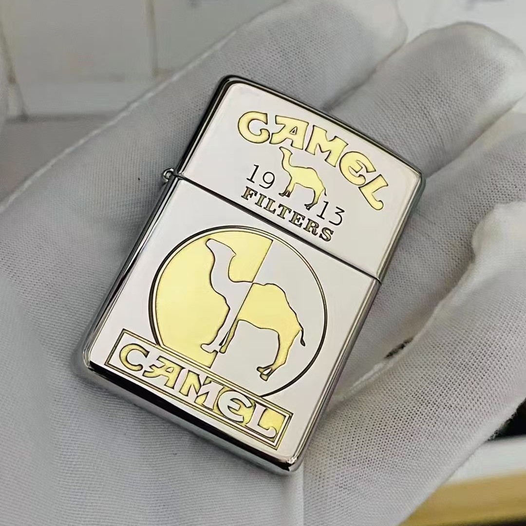 打火机镀铬金色煤油打火机加厚盔甲外壳精雕骆驼银色