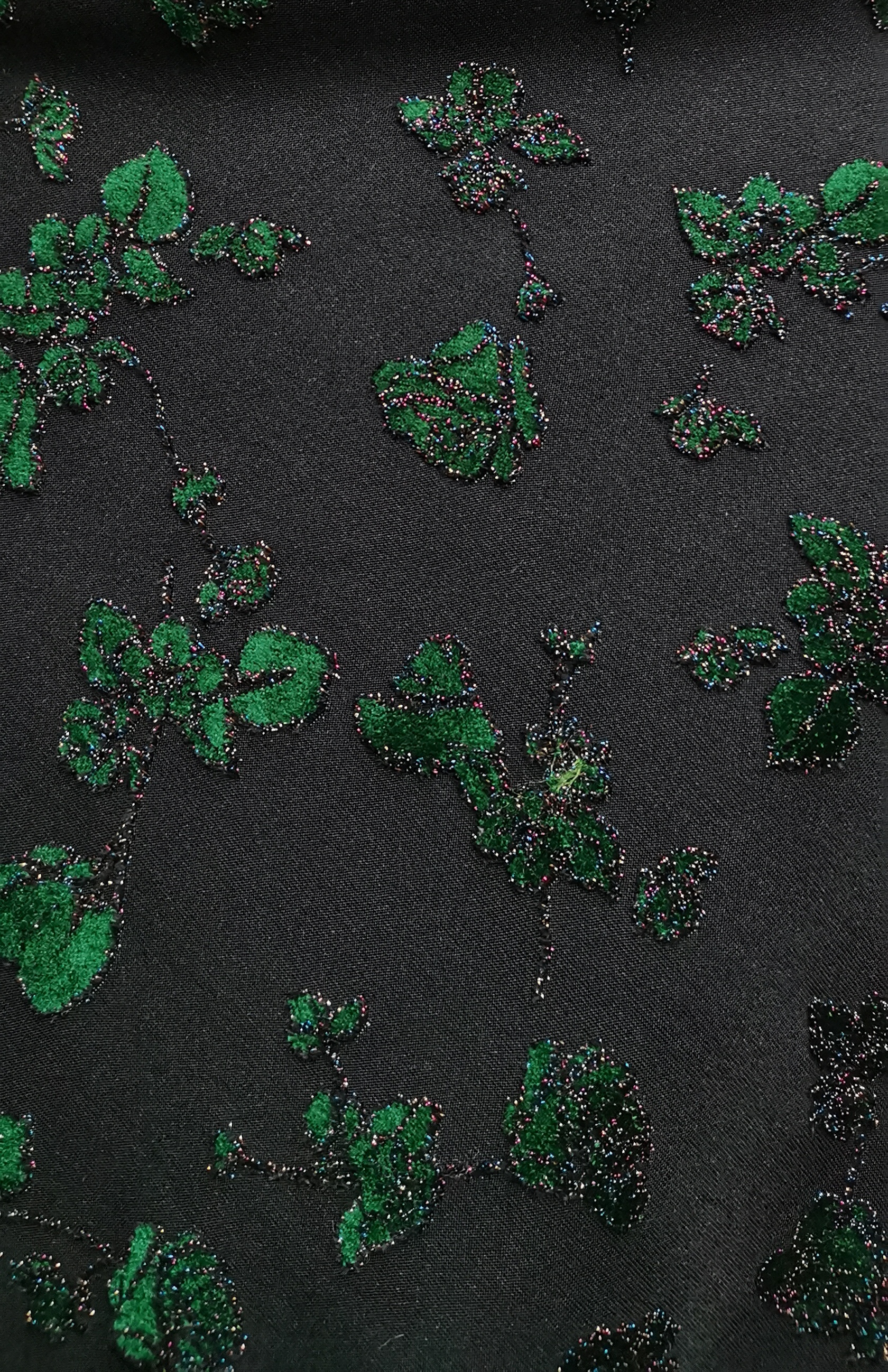 复合植绒提花面料］弹力布黑底绿色、黑底红色、黑底玫红色