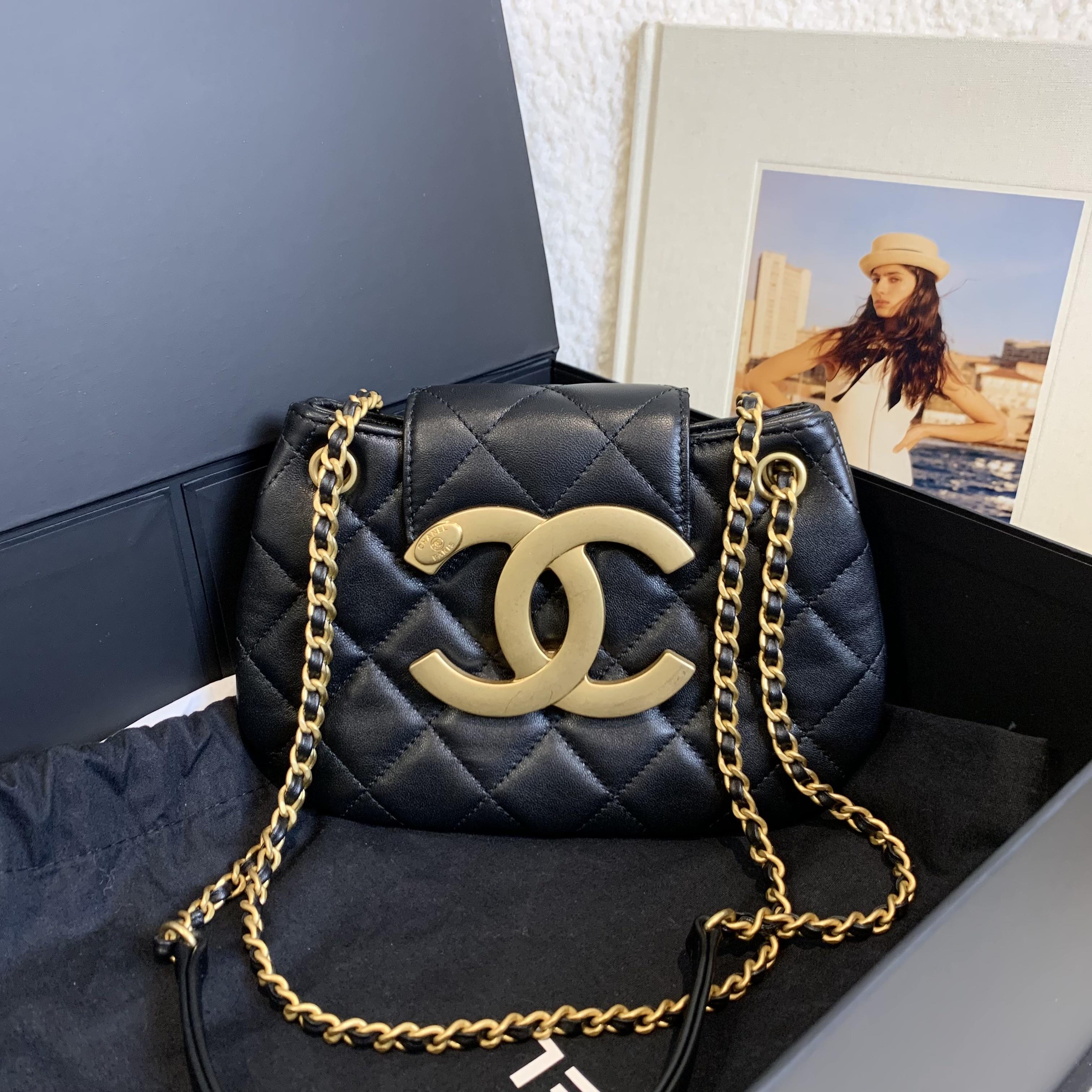 99新 Chanel/香奈儿 壹臻/24C黑金羊双C大logo包小号/ 14230036