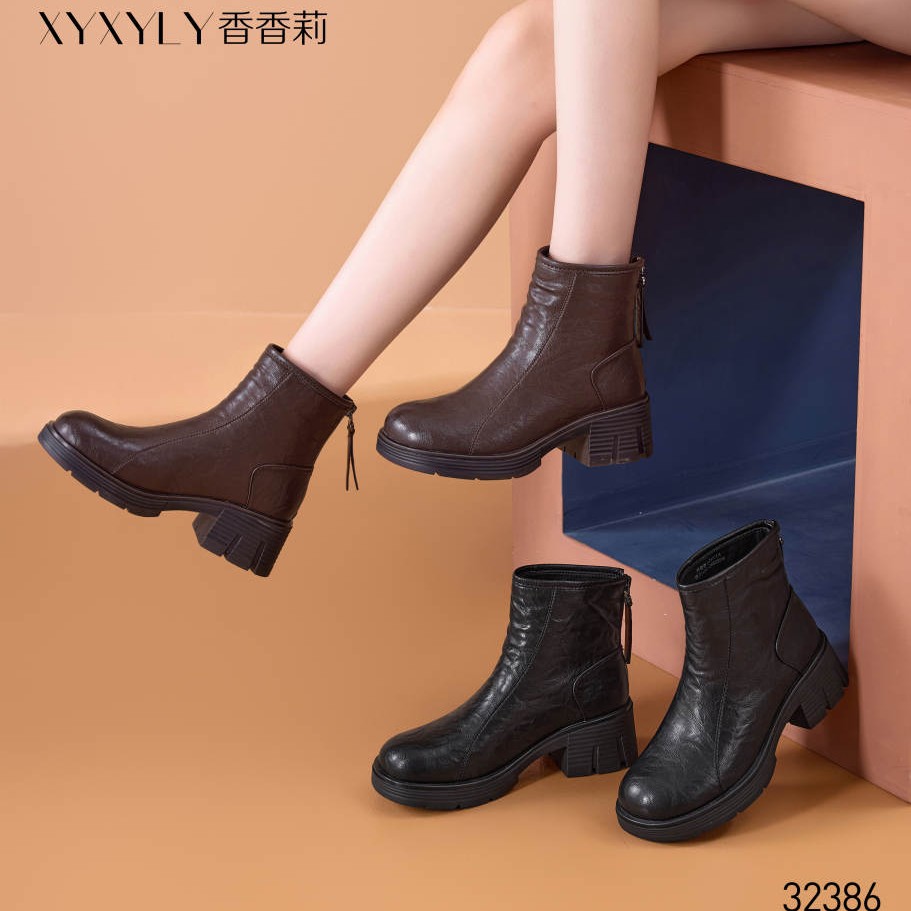 香香莉女鞋2025冬季新款32386加绒保暖厚底增高休闲马丁靴女棉鞋