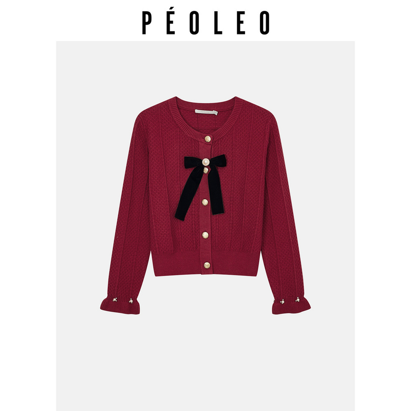 飘蕾2025冬季新款简约圆领气质长袖红色毛针织衫女DJ0107040