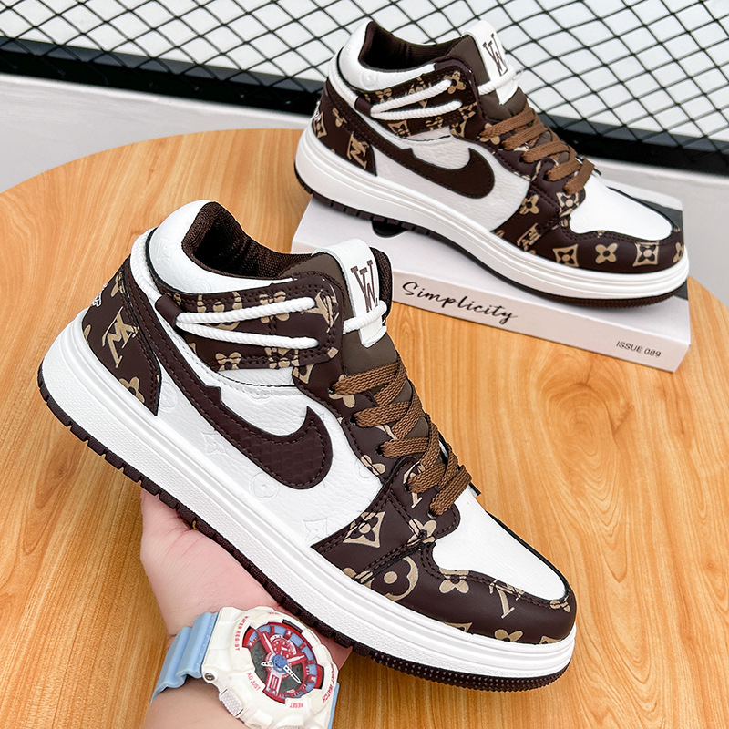 莆田男鞋2025高帮运动休闲情侣板鞋AJ潮流熊猫黑白空军一号女鞋