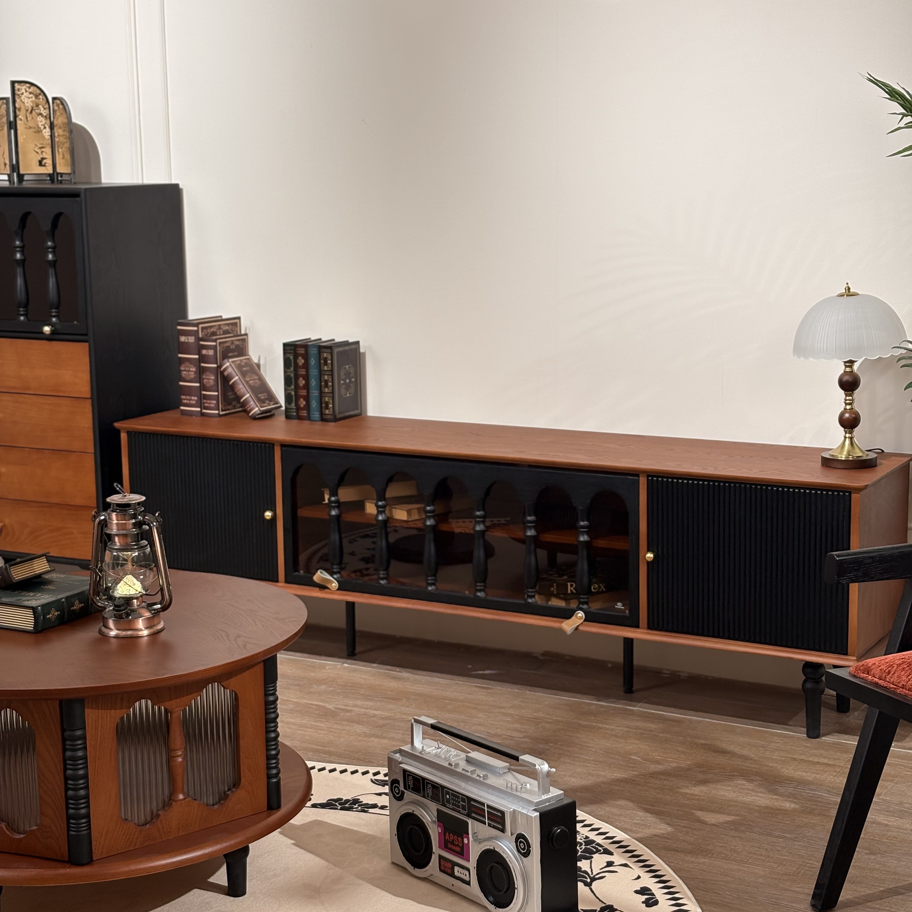 屿墨丨霍格沃次电视柜美式家具实木客厅收纳储物柜一体中古电视柜