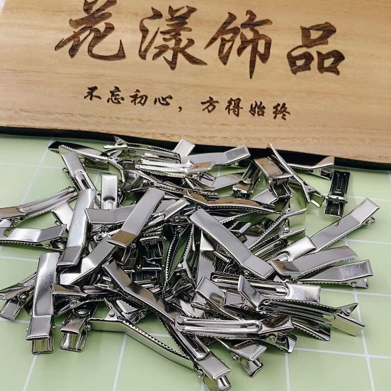 50/100个装 DIY手工发饰蝴蝶结加厚电泳双叉夹发夹配件一字夹夹子