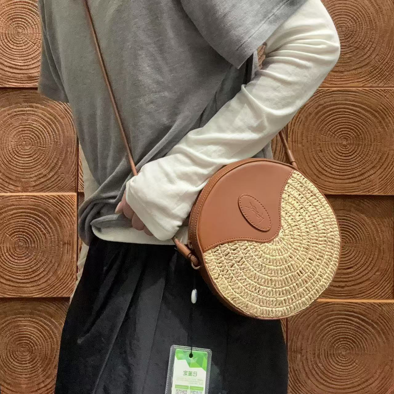 95新 YSL/圣罗兰 【蕾】 3CE522 草编圆饼包