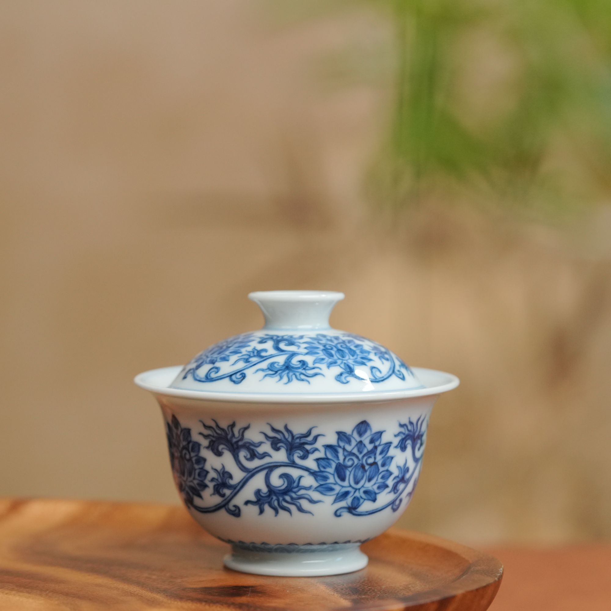 望月怀古卷草纹盖碗WYHG065纯手工陶瓷