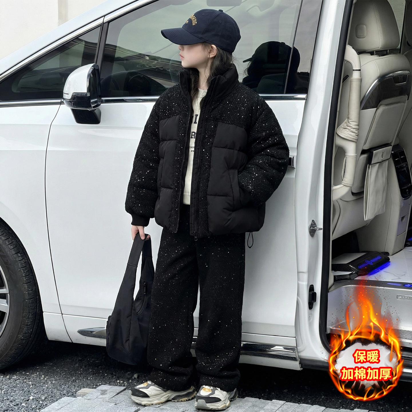 女童冬装棉衣套装2025新款儿童满天星棉服外套直筒阔腿裤两件套