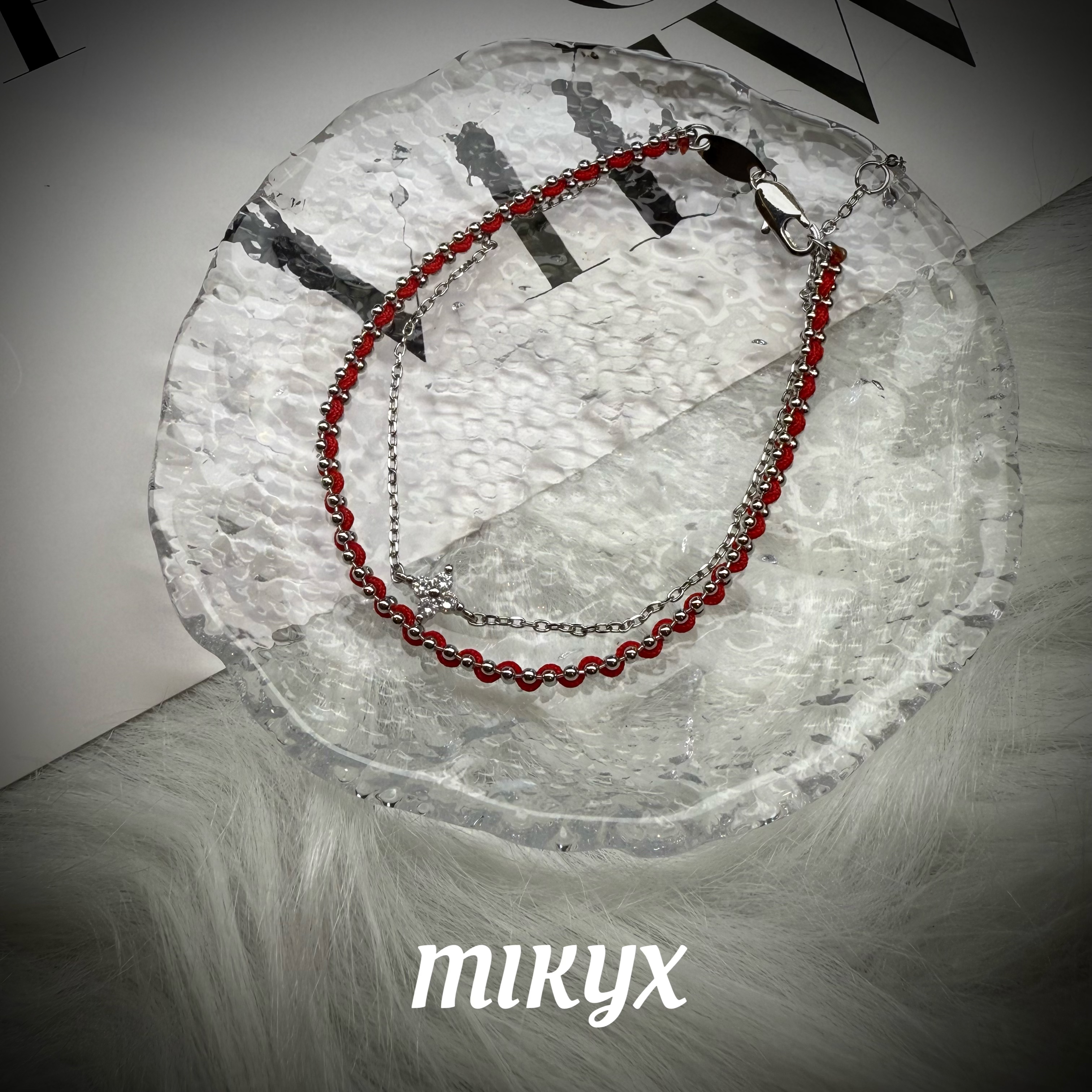 mikyx 铜合金布艺手链 双层四叶草编织手链A267