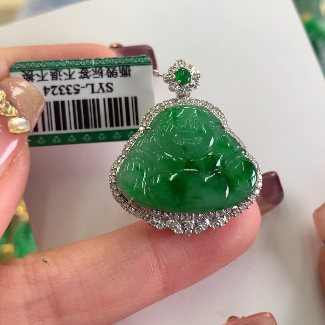 翡翠吊坠(不含链)18K金镶嵌