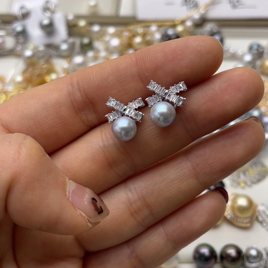 海水珍珠耳饰银S925镶嵌