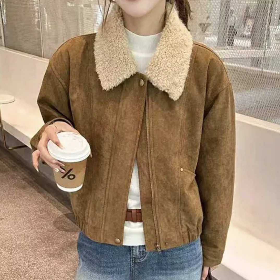 复古老钱风翻领加绒短外套冬季保暖百搭
