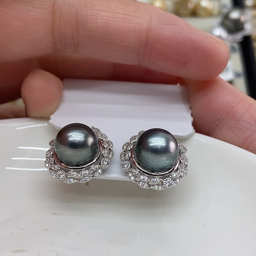 海水珍珠银S925镶嵌耳饰@@E0048