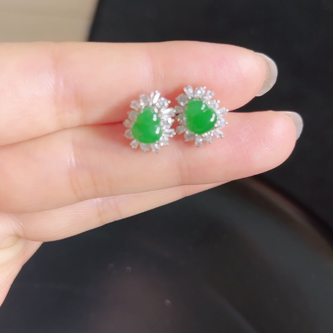 海***雨翡翠银S925镶嵌耳饰