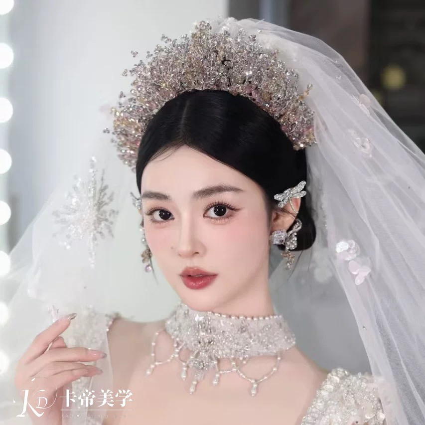 合金仿水晶婚庆饰品 17390粉色水晶皇冠气质减龄百搭