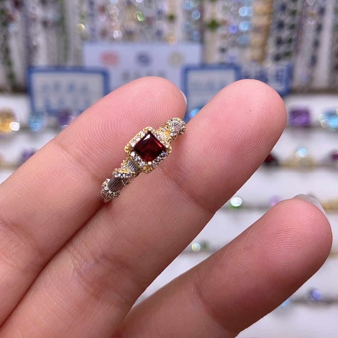 石榴石戒指银S925镶嵌
