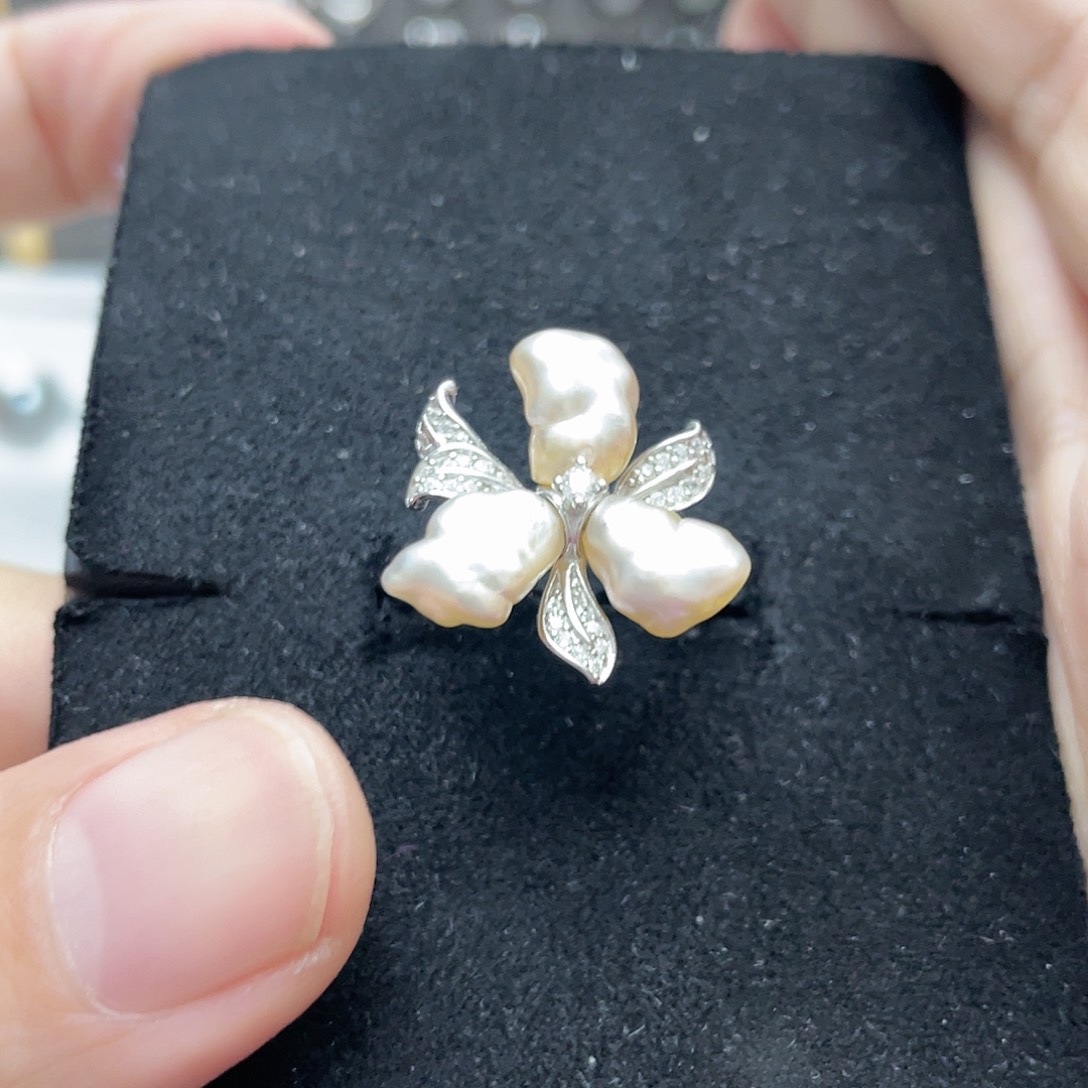 海水珍珠戒圈银S925镶嵌