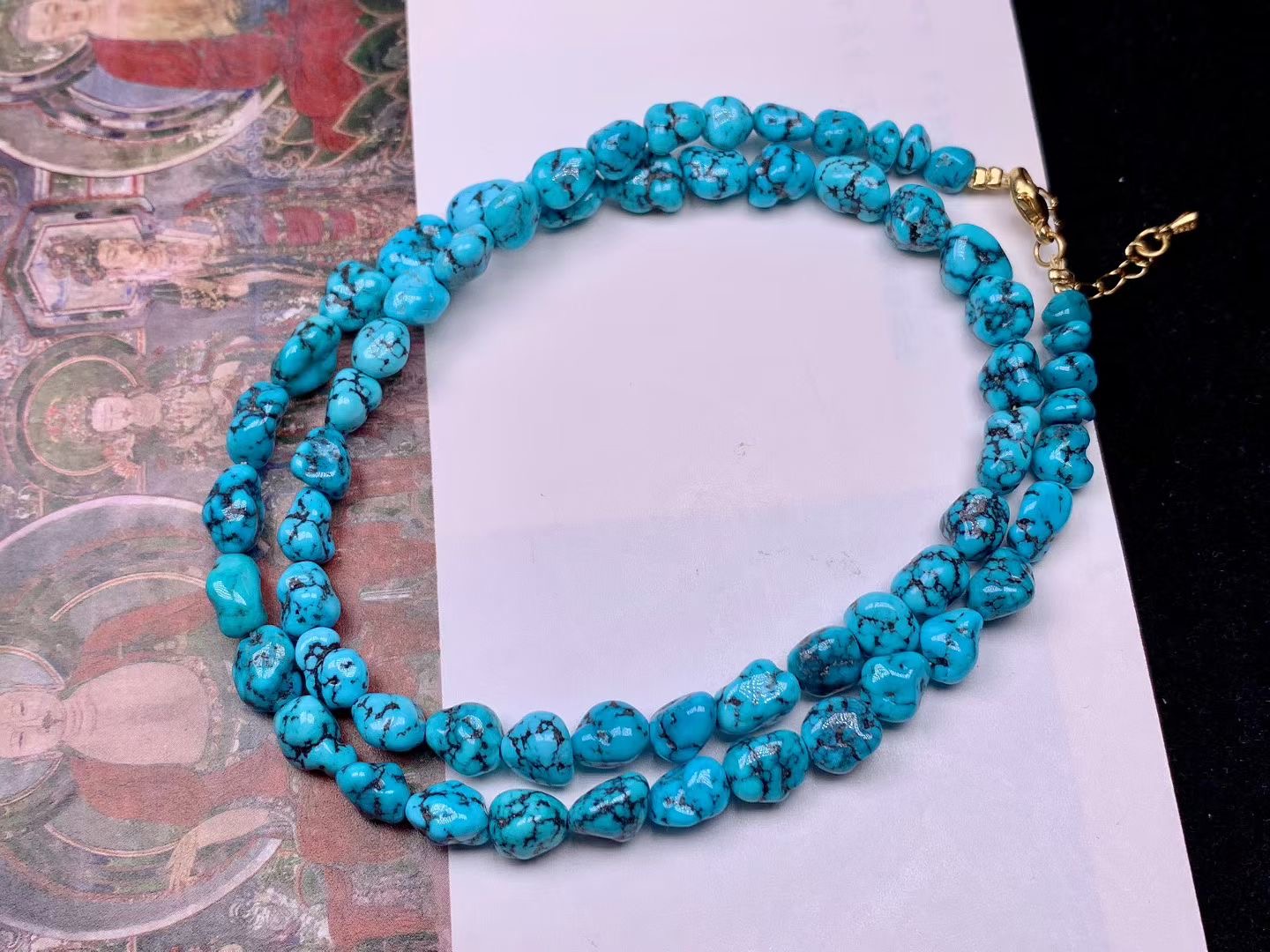 原矿高瓷精品云盖寺随形松石锁骨项链，瓷釉级，高瓷高色，长度45cm