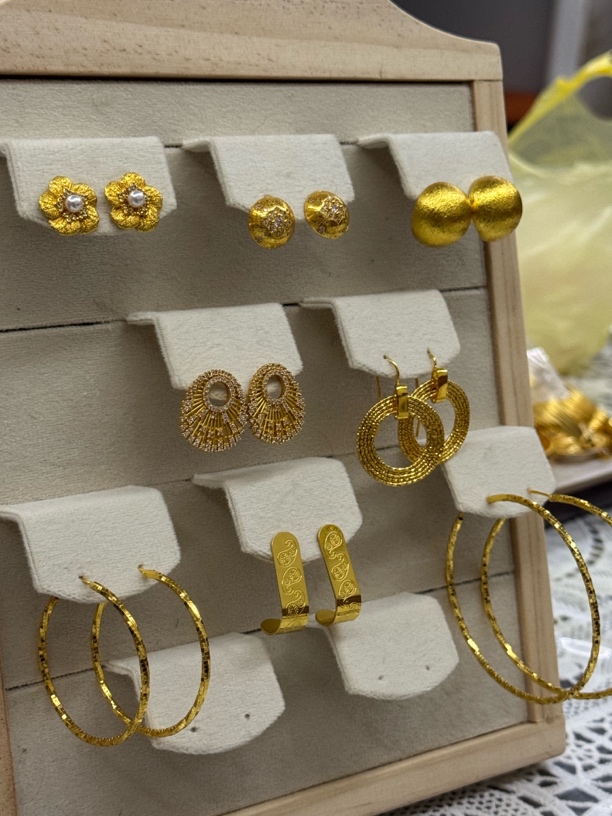 钛钢耳饰 甜美风饰品几何图案欧美风简约精美金色轻奢耳环女