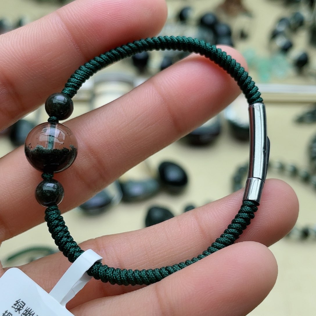 水晶手绳银S925镶嵌绿幽灵单珠