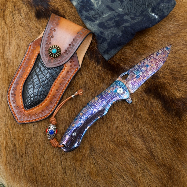 手工锻造拼接全马赛克钢折刀高端收藏刀把玩刀精美刀重金属折叠刀