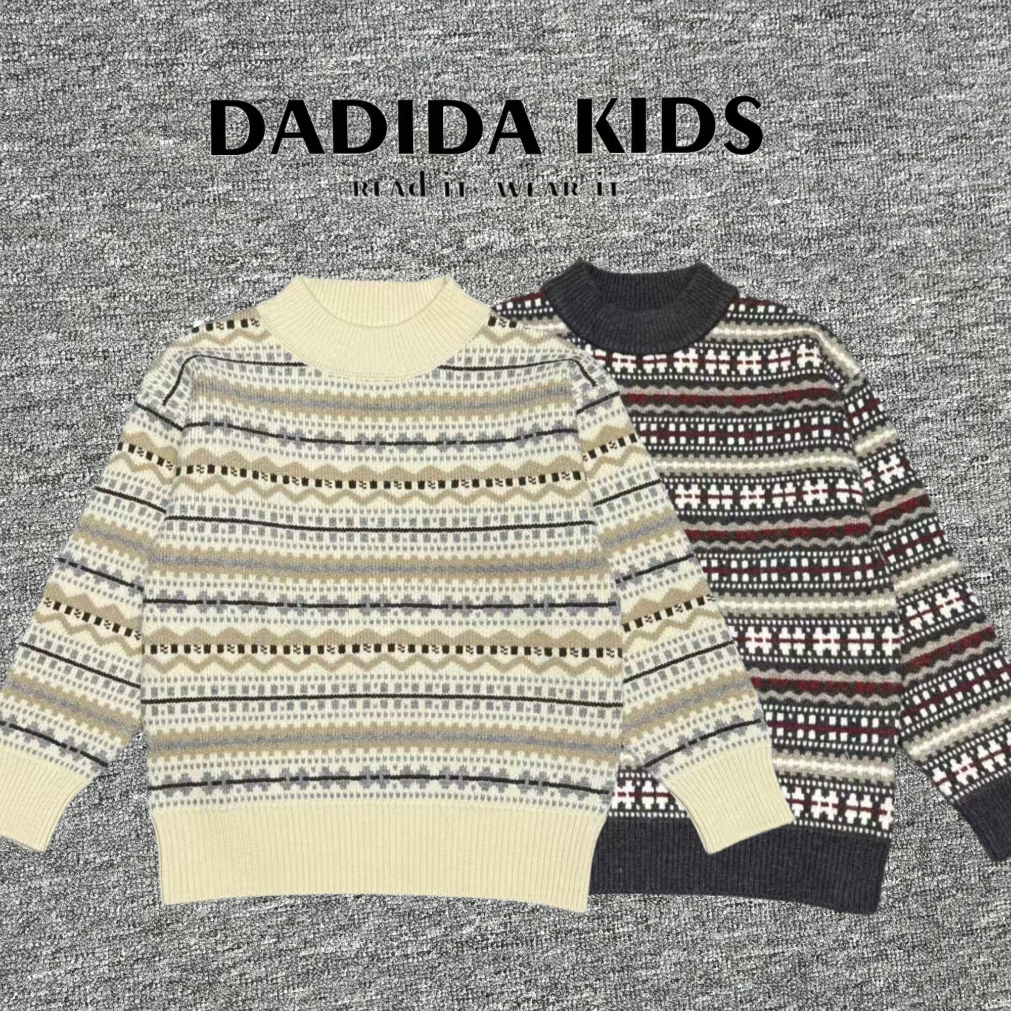 dadida/嗒嘀嗒冬季儿童浅杏费尔岛时尚休闲套头毛衣505520025