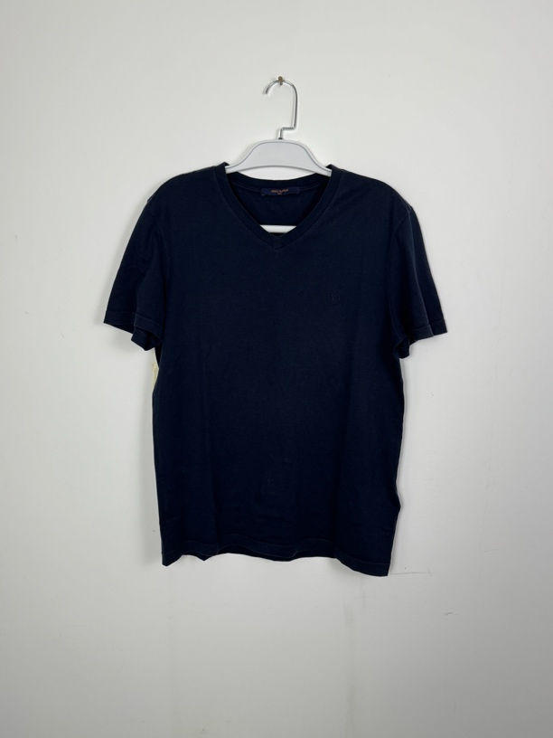 95新 LouisVuitton/路易威登 Lv 蓝色V领刺绣logo短袖/M码