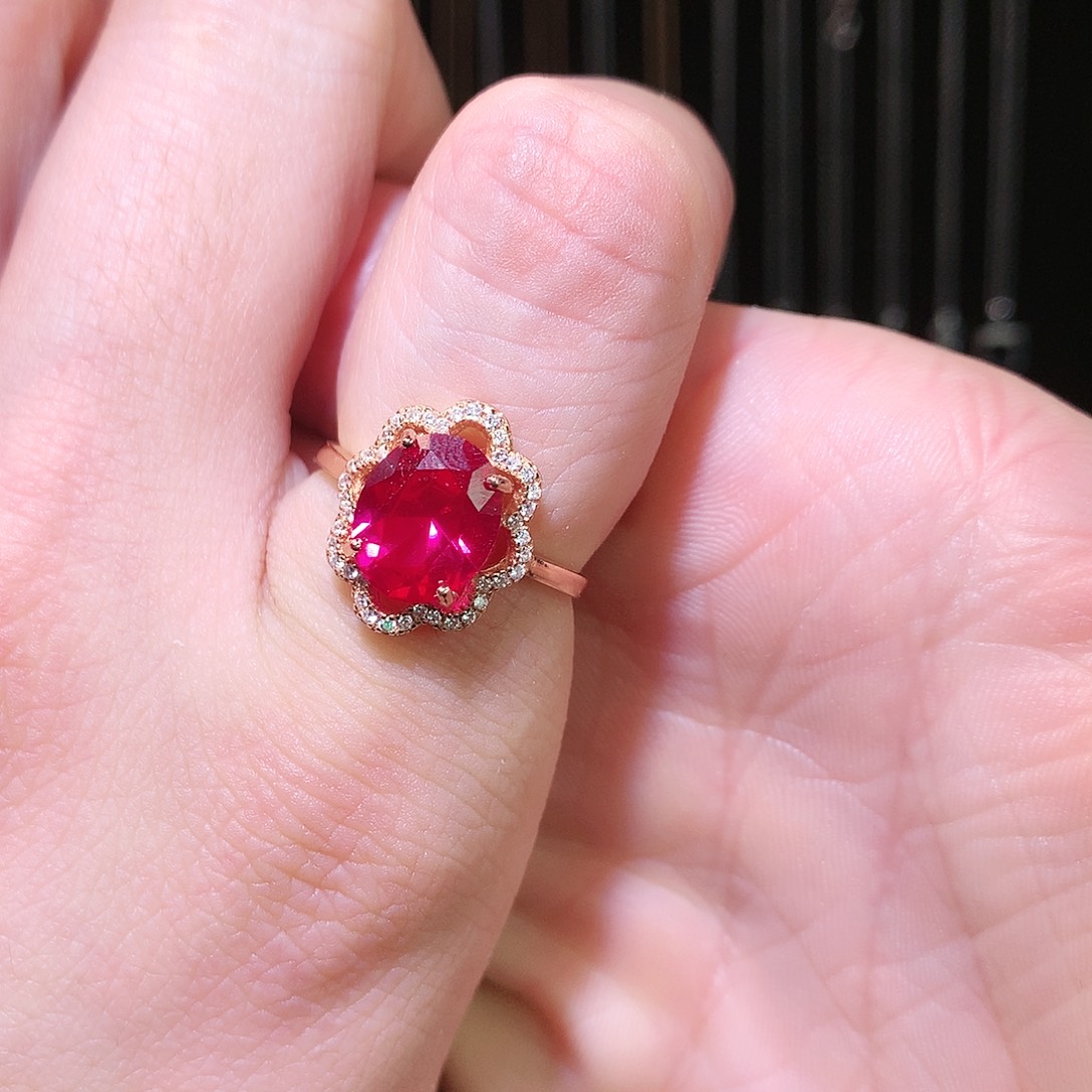 红宝石戒指银S925镶嵌