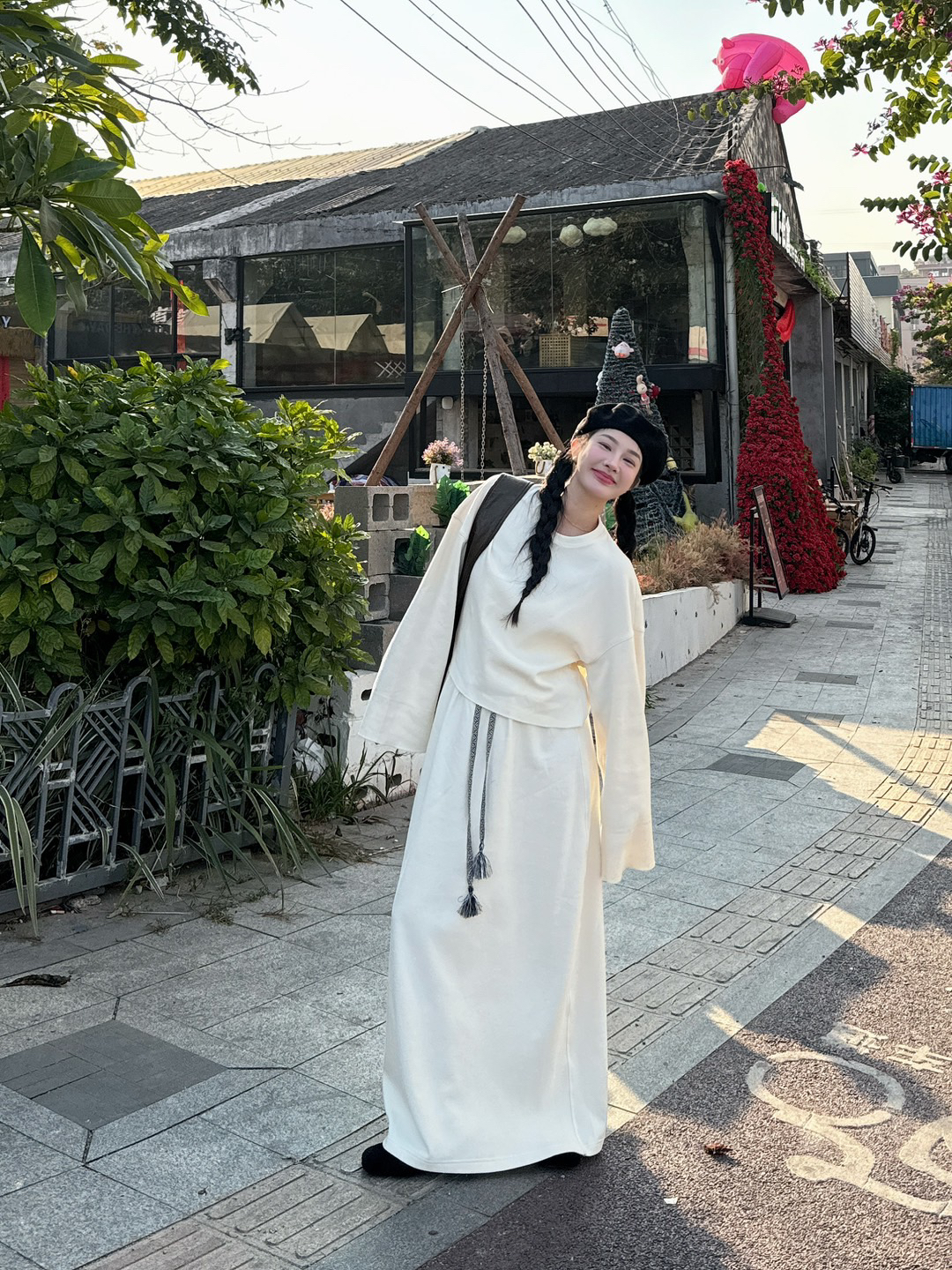 【TENET】设计师款高定棉质宽袖口杏色长袖上衣C73664