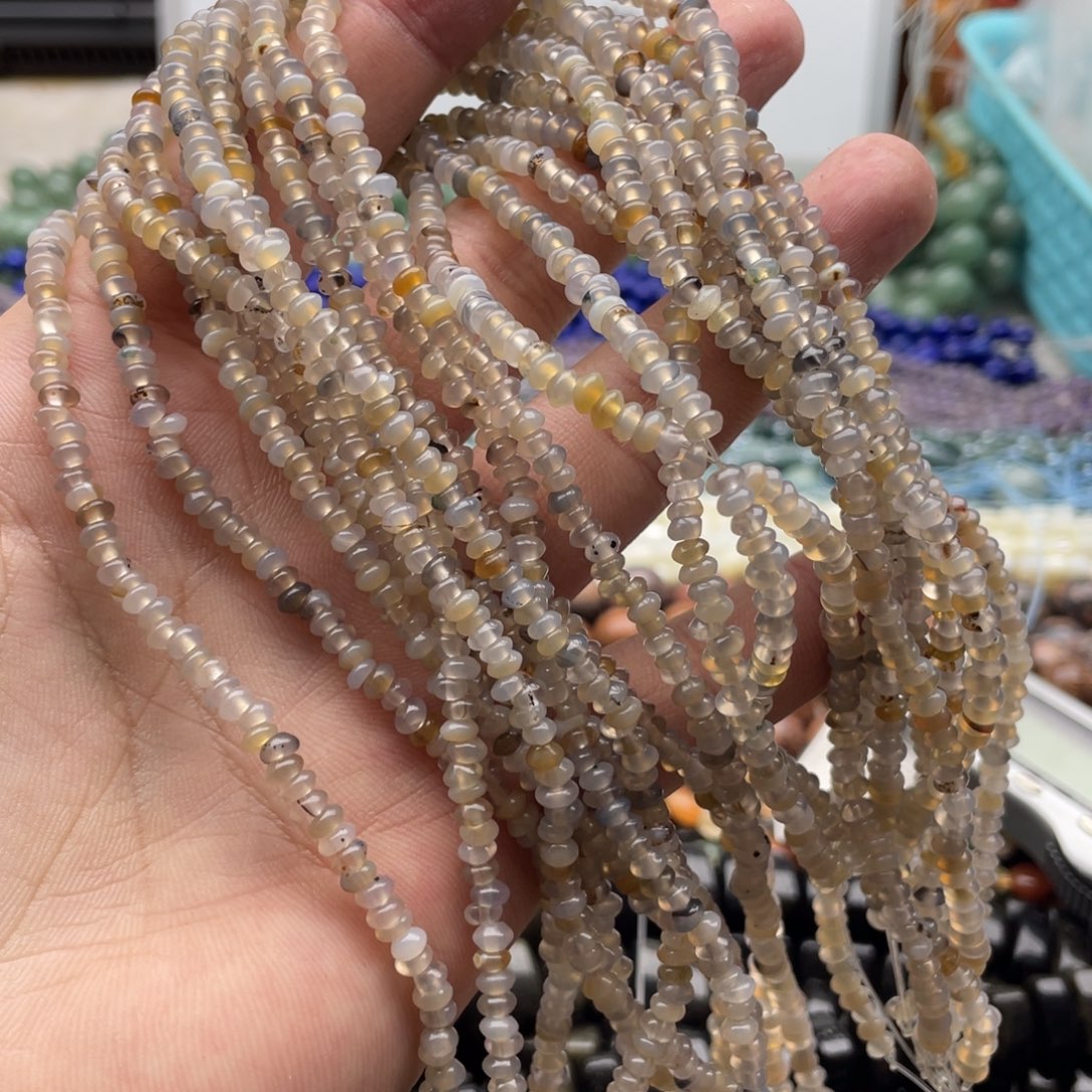 玛瑙/玉髓合金珠宝半成品三条装卡4mm烟灰玛瑙算盘珠