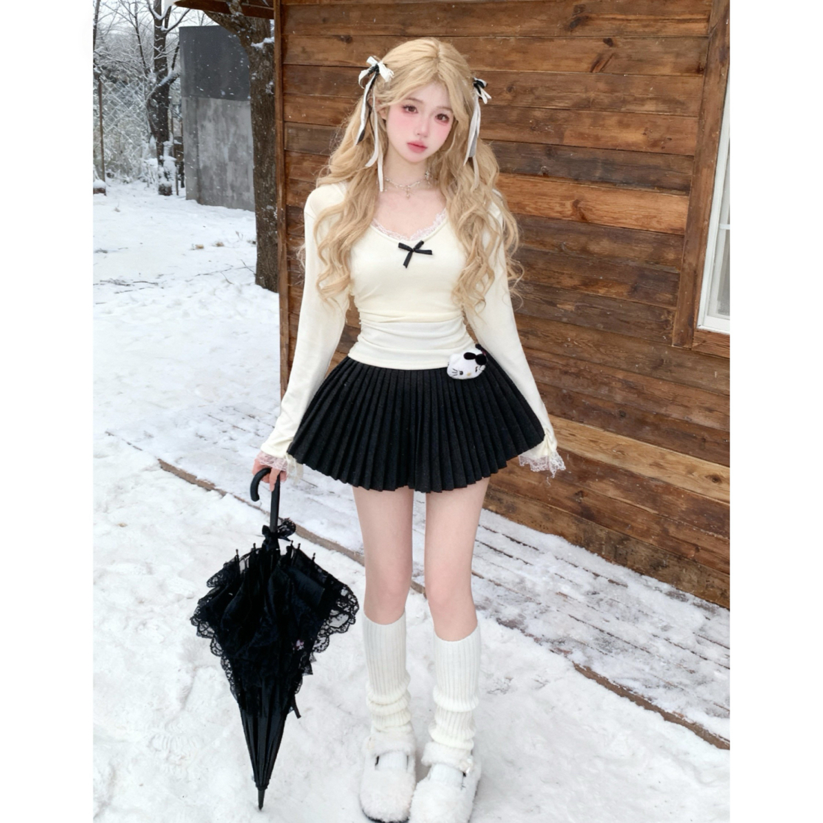 【现货秒发】纯欲蕾丝花边德绒打底衫女冬季设计感修身内搭保暖长袖