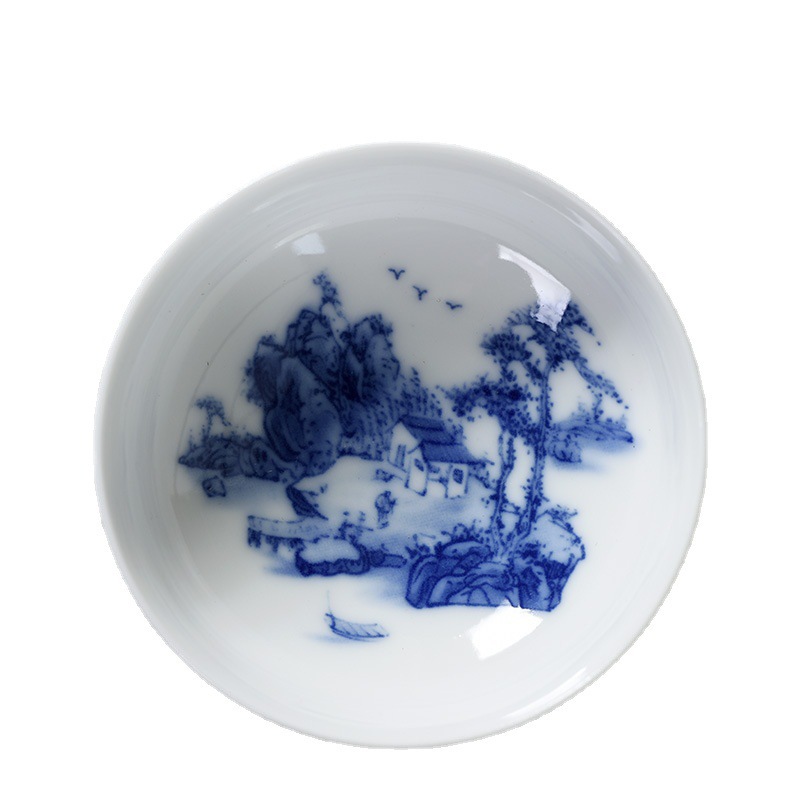 功夫茶杯景德镇超薄胎手绘单杯茶具大号茶碗青花瓷主人杯喝茶杯