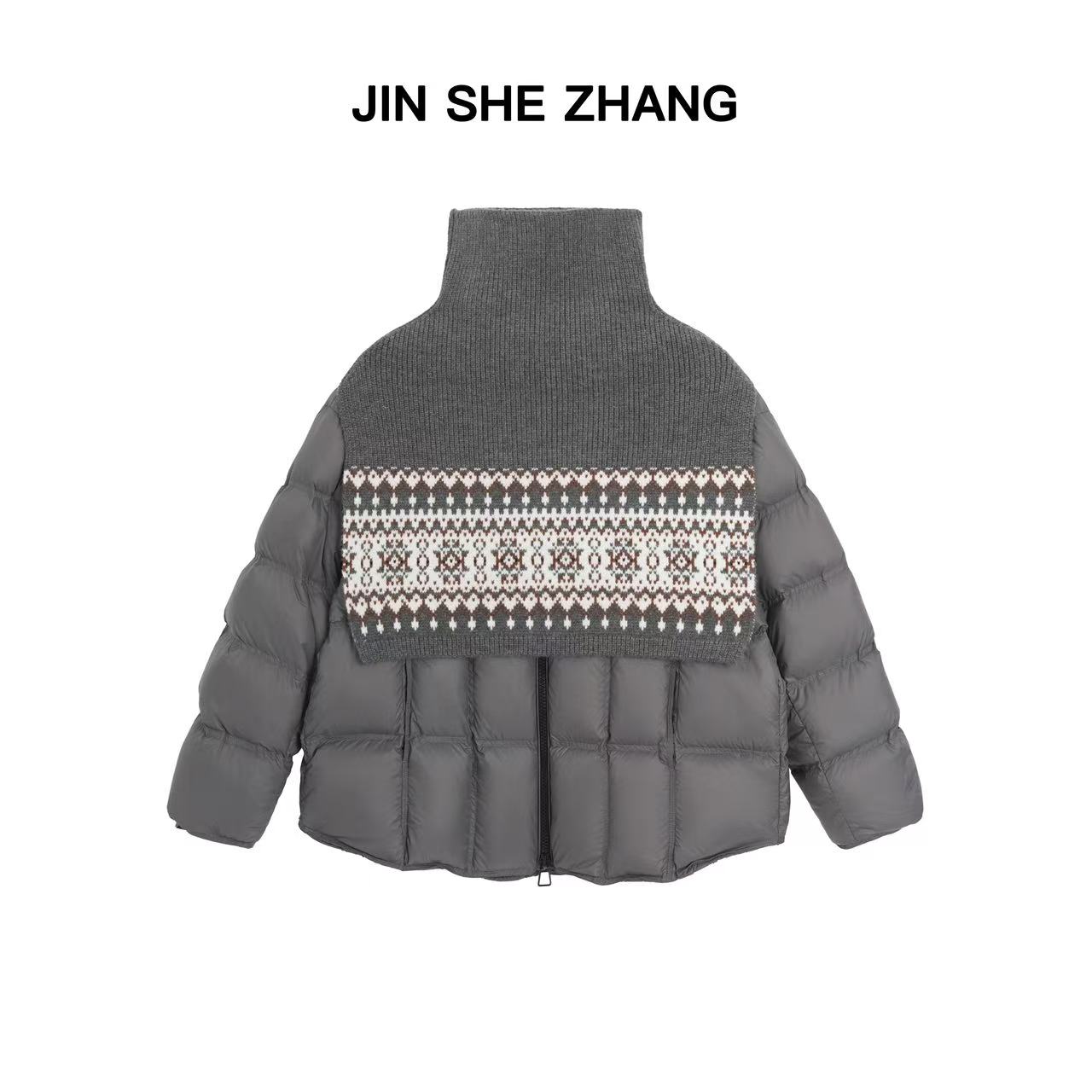 JIN金社长【复古画报】泡芙翻领90白鸭绒服+针织披肩两件套