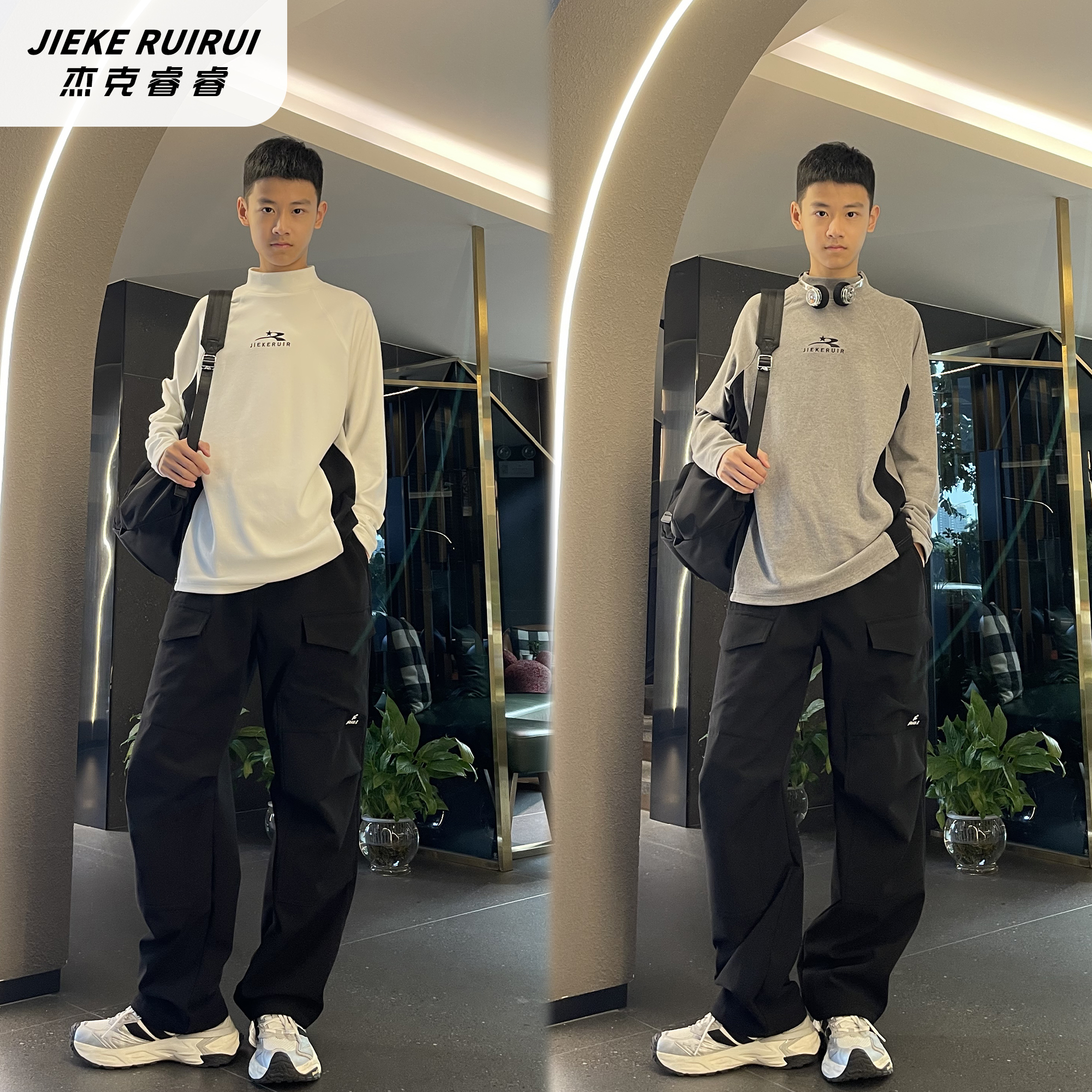 【现货-夏】冬季双面绒打底衫中高领保暖字母宽松大童加绒杰克睿睿