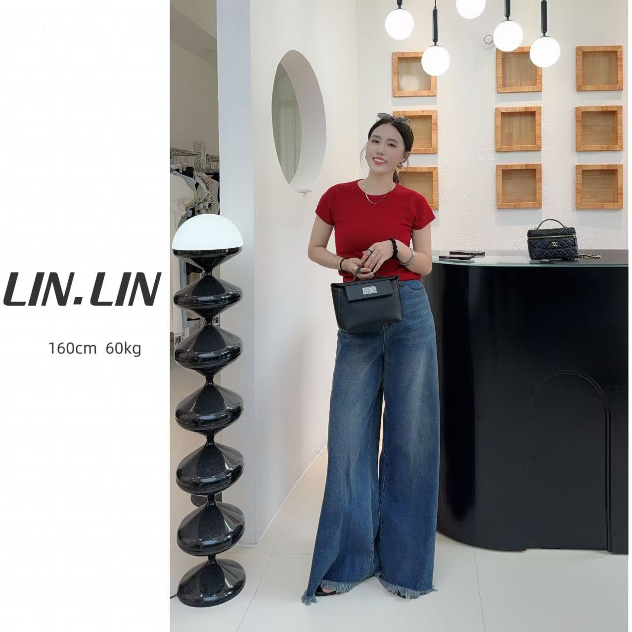 LIN-《自留神裤》毛须做旧高腰宽松阔腿牛仔裤宽松显瘦休闲裤